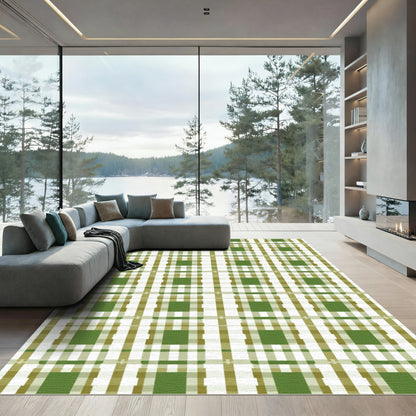 Green Brown White Checkered Plaid Rug