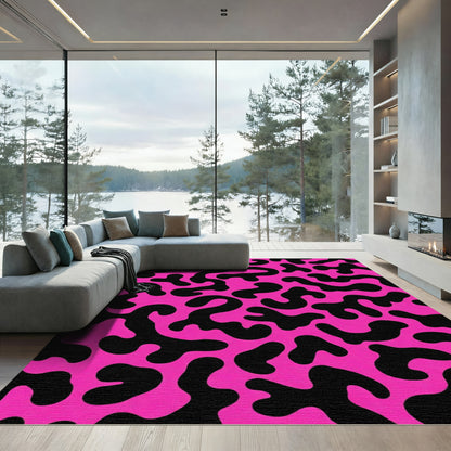 Vivid Pink Black Organic Blob Rug