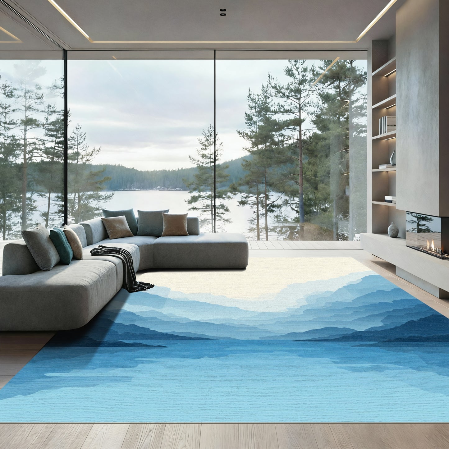 Misty Blue Mountain Lake Vista Rug