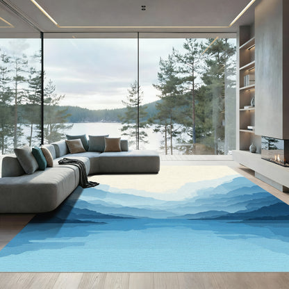 Misty Blue Mountain Lake Vista Rug