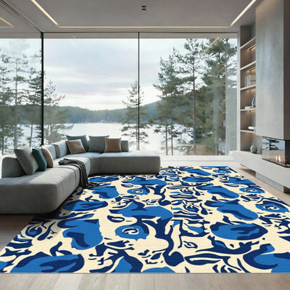 Deep Blue Floral Abstract Rug