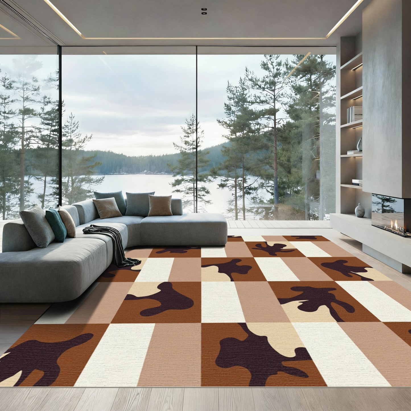 Modern Earthy Tone Abstract Squares Rug