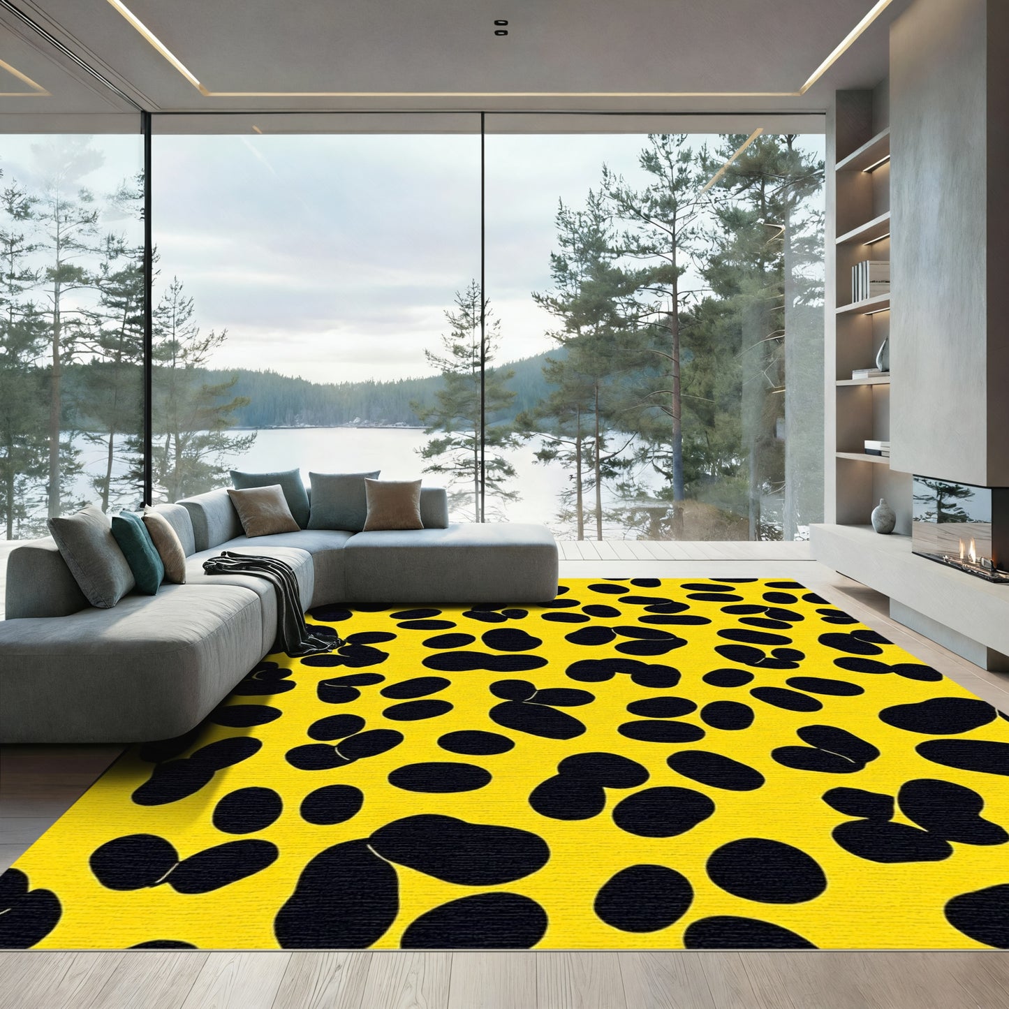 Bold Yellow Black Blotches Rug