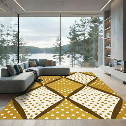Golden White Polka Dot Diamond Rug