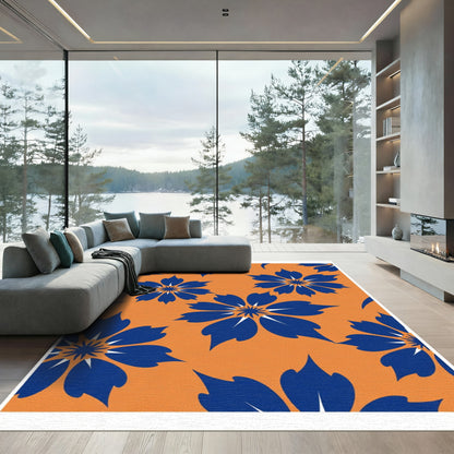 Bold Blue Floral Orange All-Over Rug