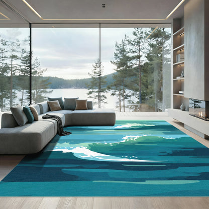 Aqua Swirl Crashing Ocean Waves Rug