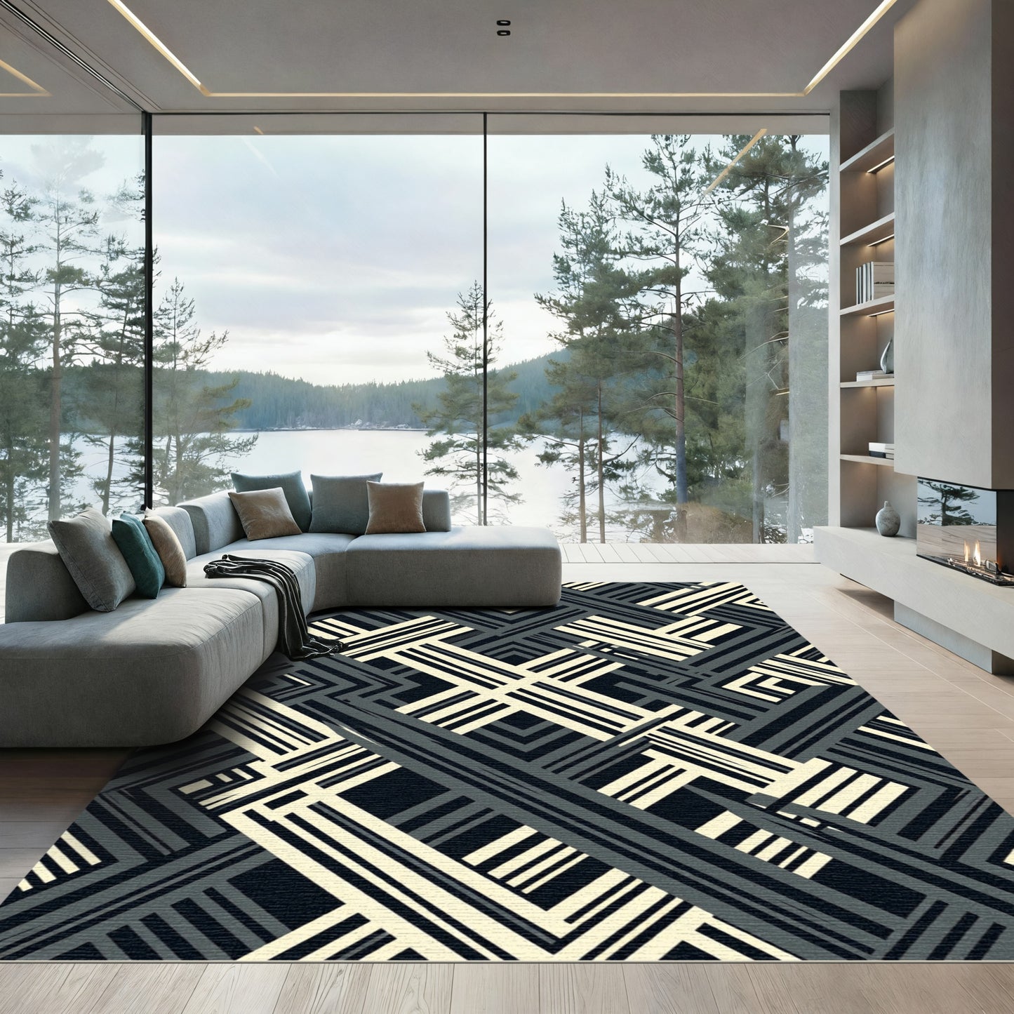 Striped Abstract Geometric Intersection Rug