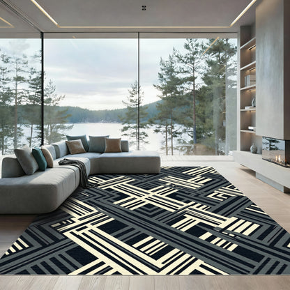 Striped Abstract Geometric Intersection Rug