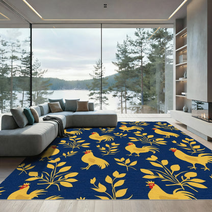 Golden Rooster Navy Botanical Rug
