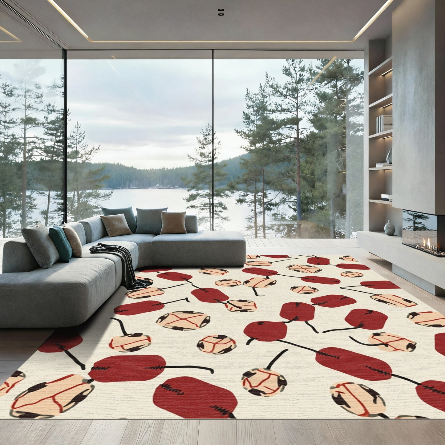 Red Beige Repeating Beaded Garland Rug