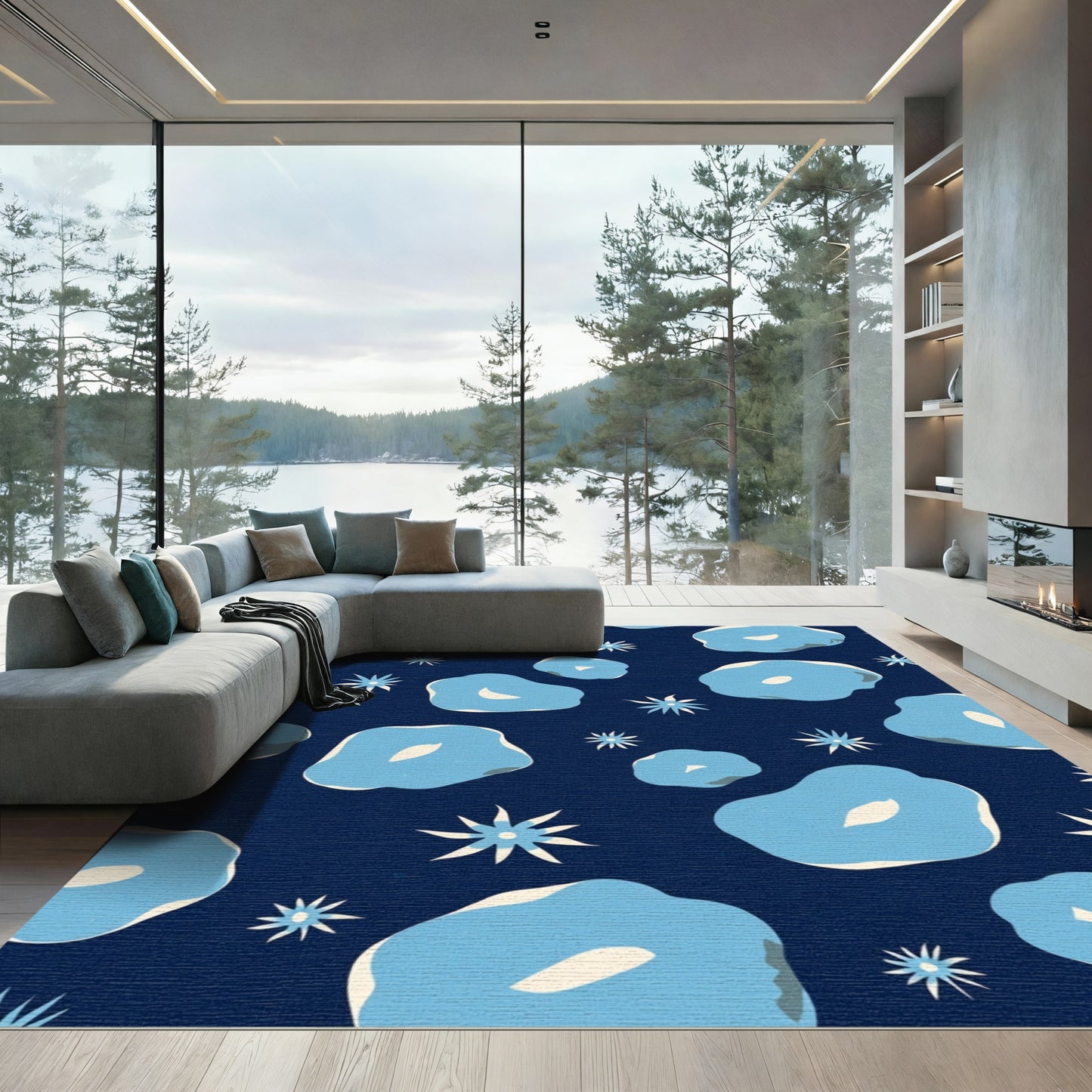 Light Blue Organic Starburst Navy Rug