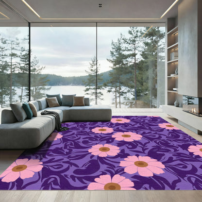 Pink Floral Swirl With Purple Background Rug