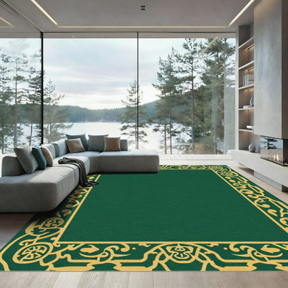 Emerald Green Gold Ornate Border Rug