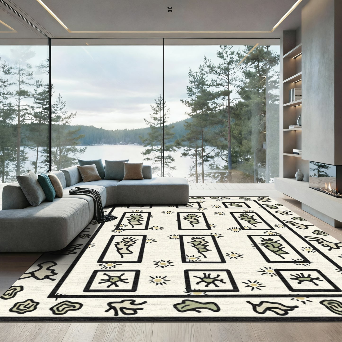Abstract Organic Shapes Botanical Grid Rug