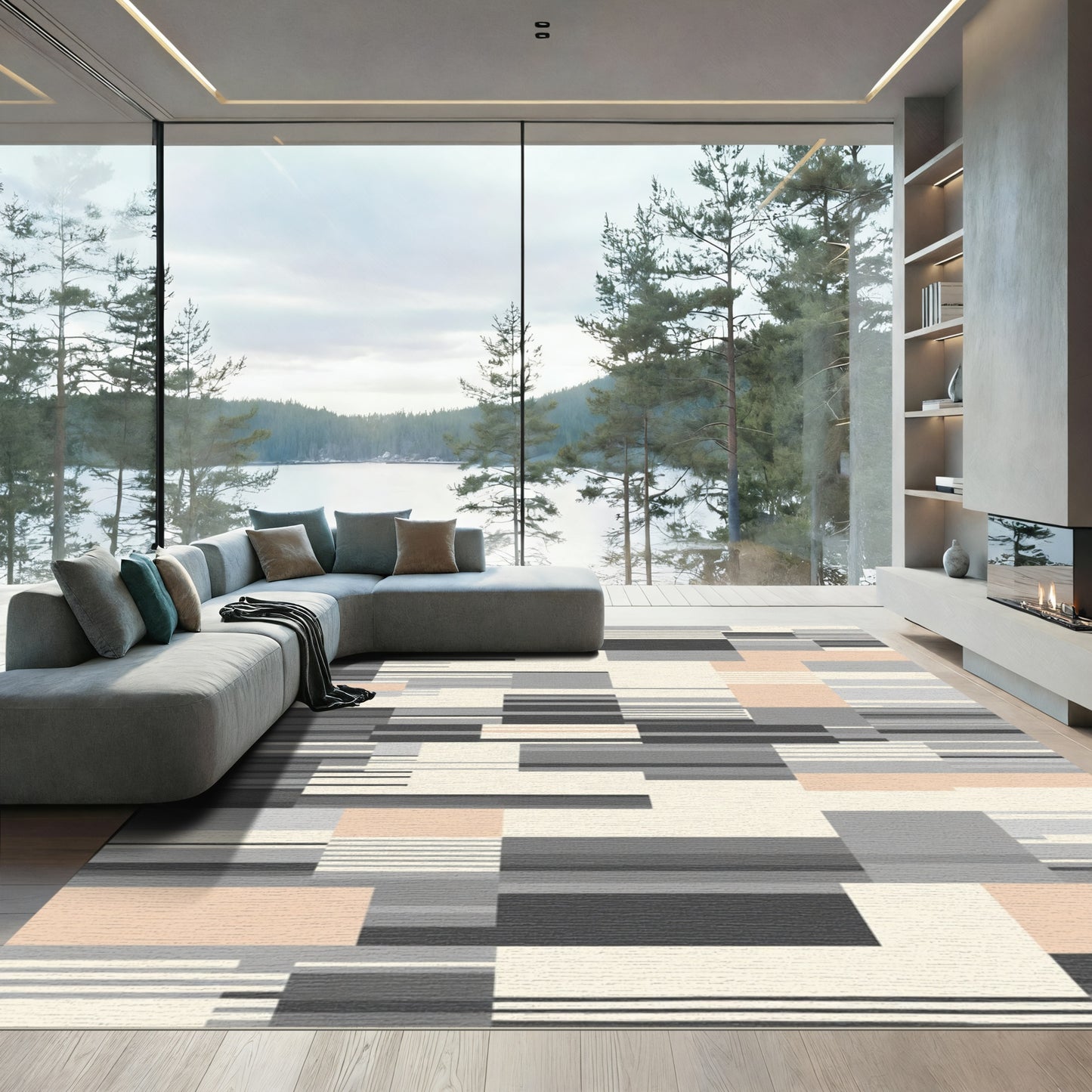 Modern Geometric Blocks Stripes Rug