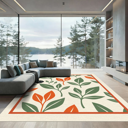 Terracotta Green Leaf Scatter Rug