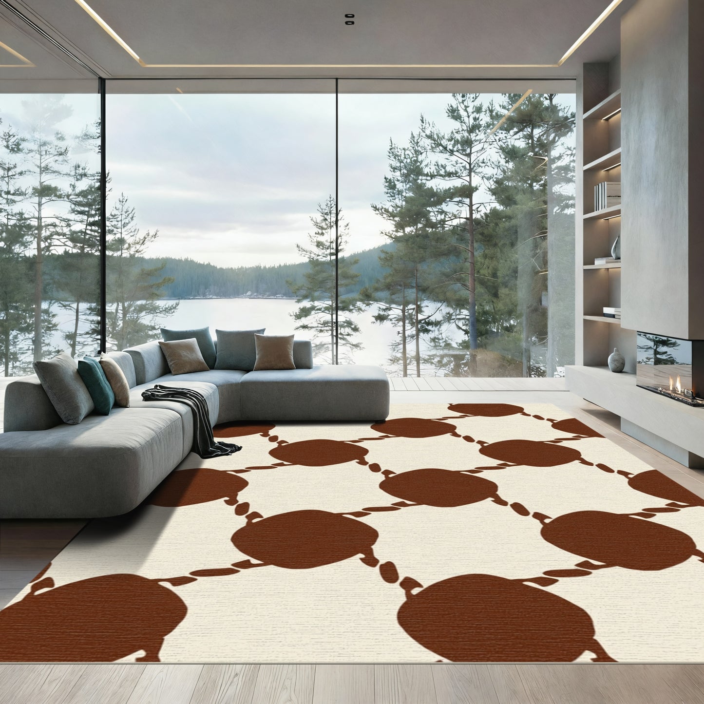 Bold Brown Ogee Link Rug
