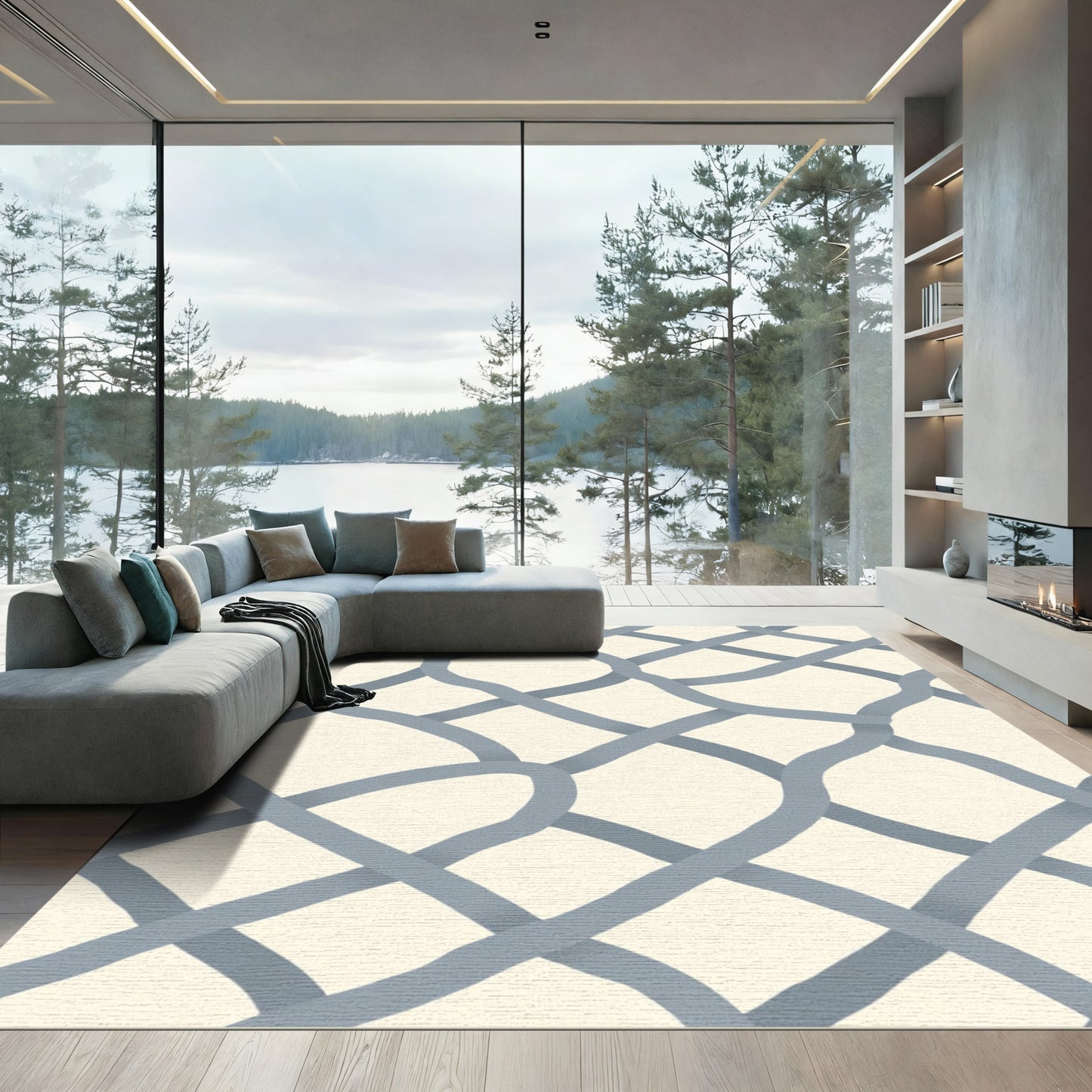 Cerulean Interwoven Lattice Rug