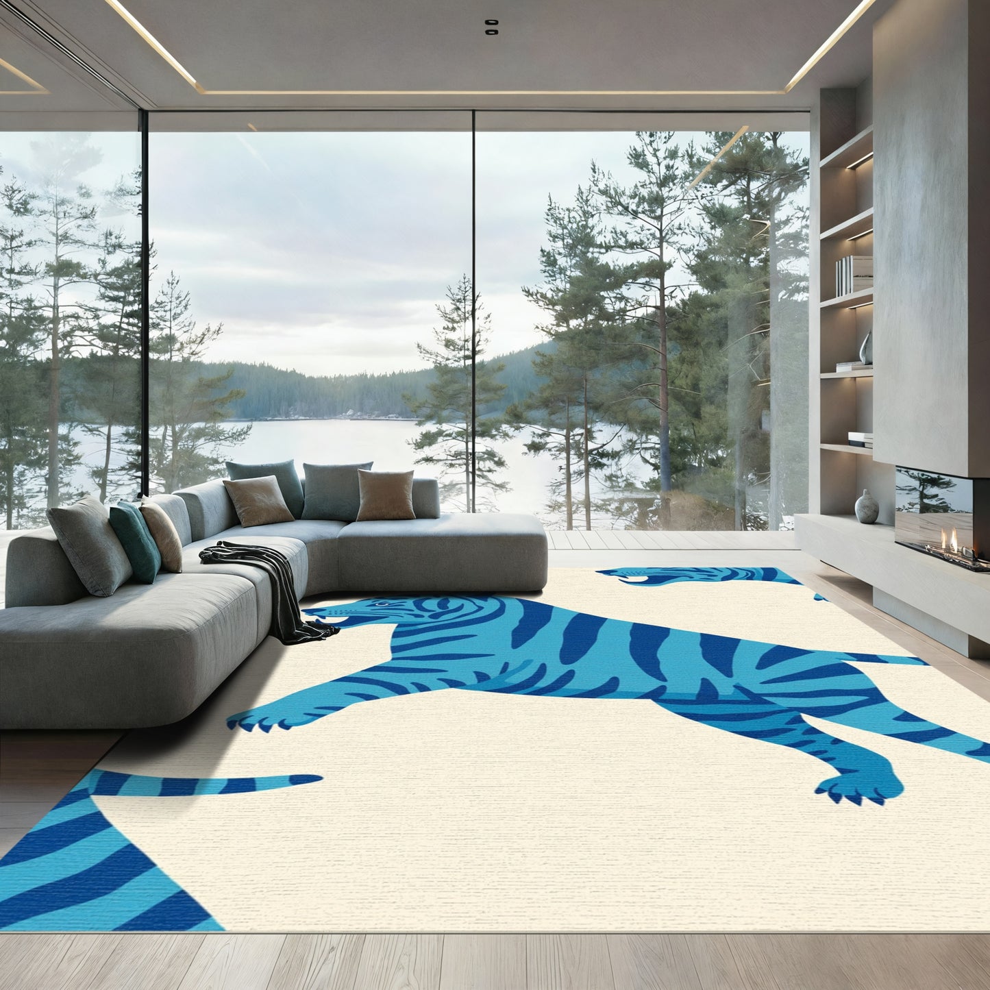 Blue Roaming Tiger Stripes Rug