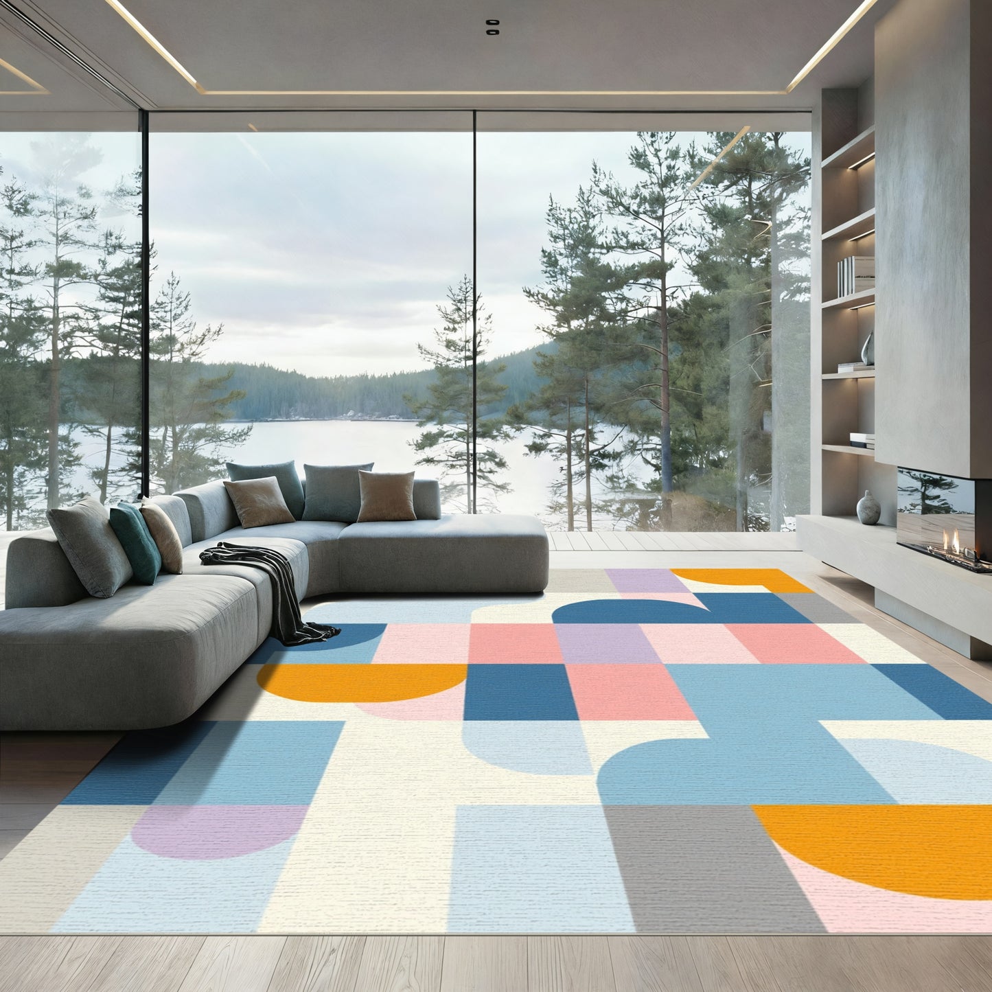 Pastel Geometric Abstract Block Rug