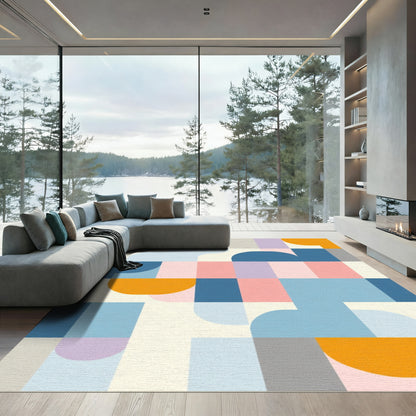 Pastel Geometric Abstract Block Rug