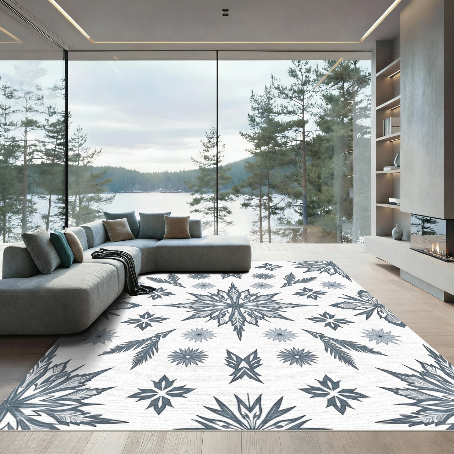 Slate Gray Intricate Starbursts Collage Rug