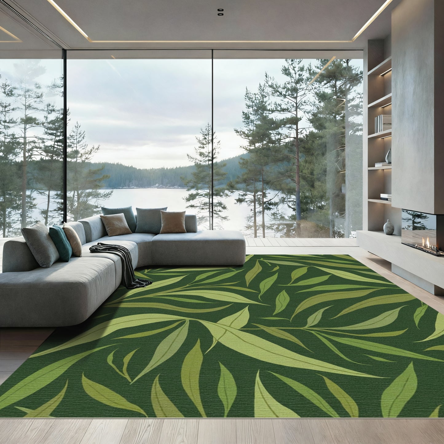 Deep Green Willow Leaf Whimsy Rug