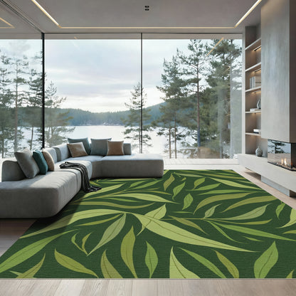 Deep Green Willow Leaf Whimsy Rug