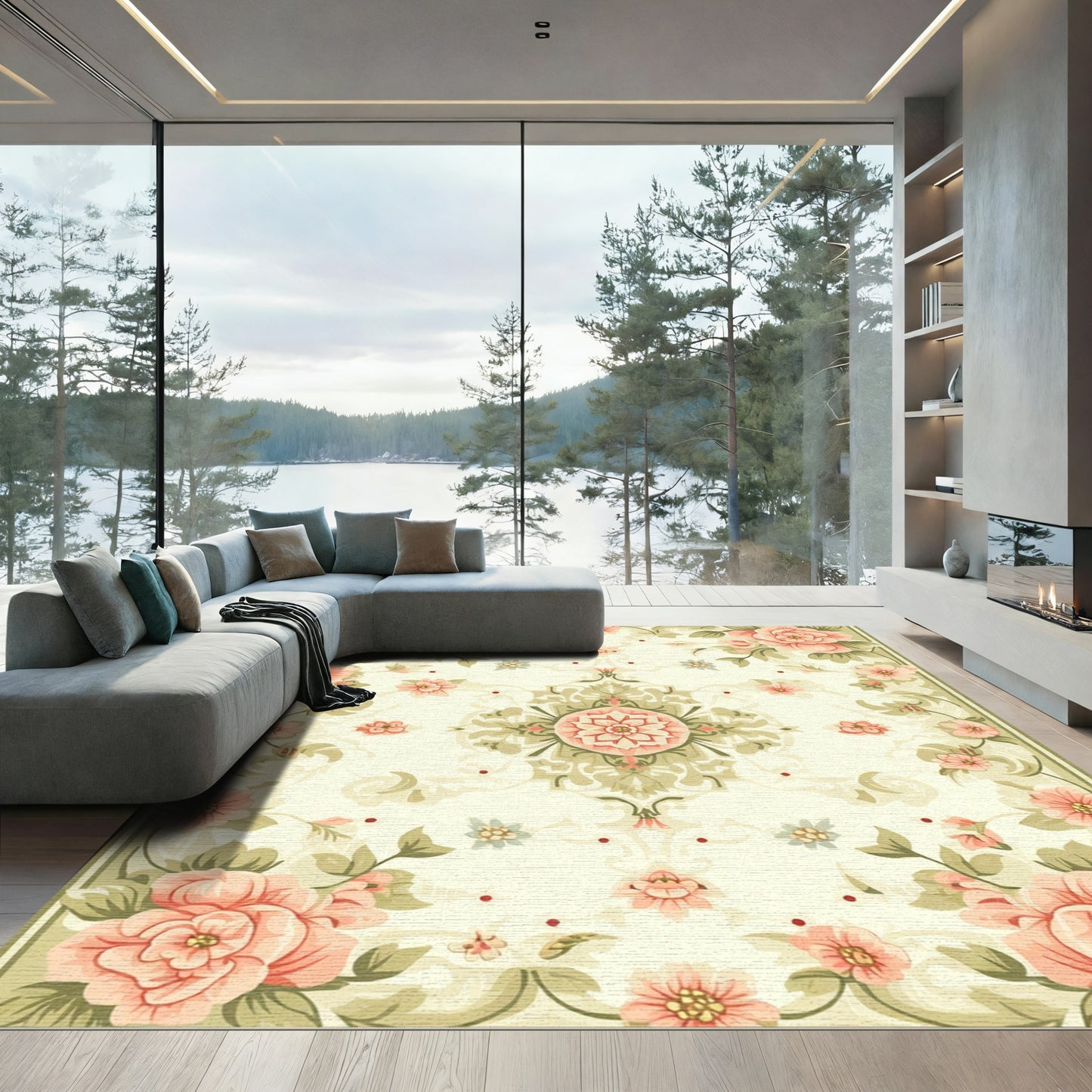 Coral Garden Floral Medallion Rug