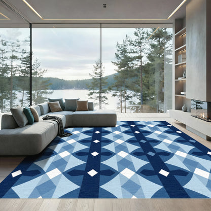 Geometric Blue Diamond Lattice Runner Rug