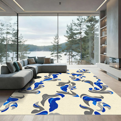 Abstract Blue Gray Swirls Cream Rug