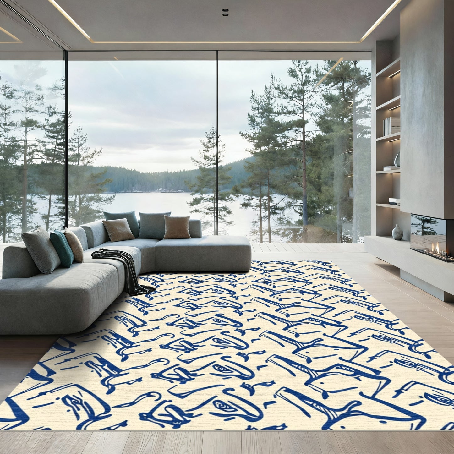 Blue Whimsical Horse Silhouette Rug