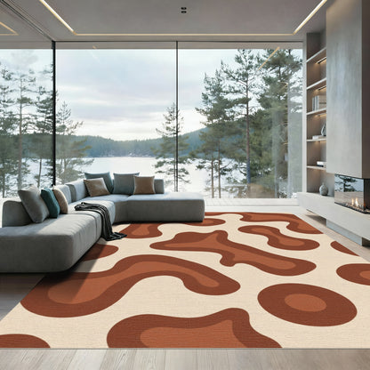 Retro Brown Rounded Swirl Rug