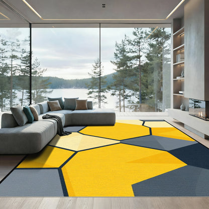 Bold Yellow Geometric Honeycomb Rug