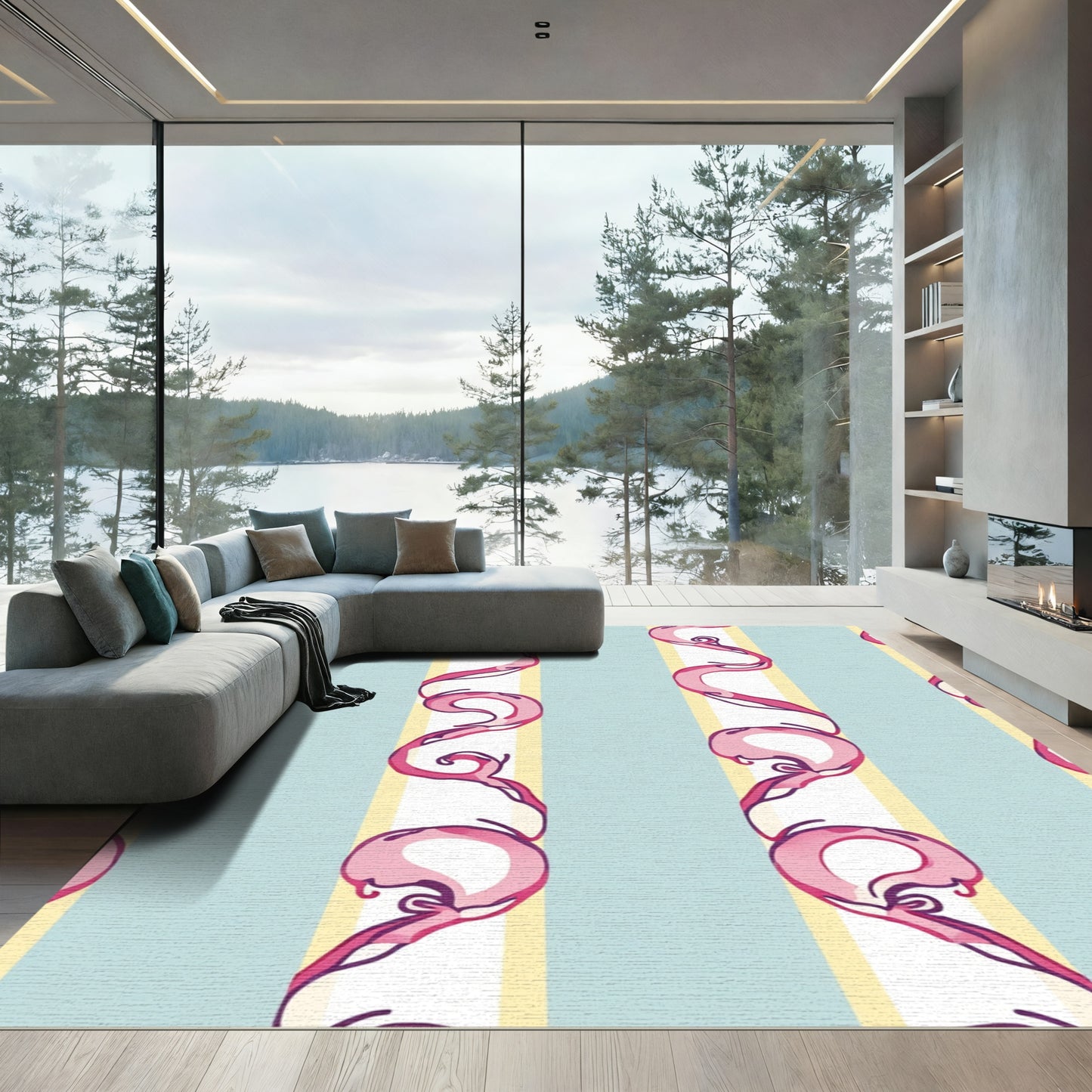 Pink Swirl Ribbon Striped Rug
