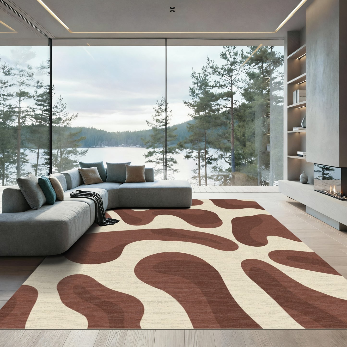 Brown Organic Blob Swirl Rug