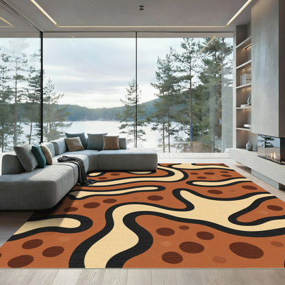Earthy Waves and Dots Abstract Rug