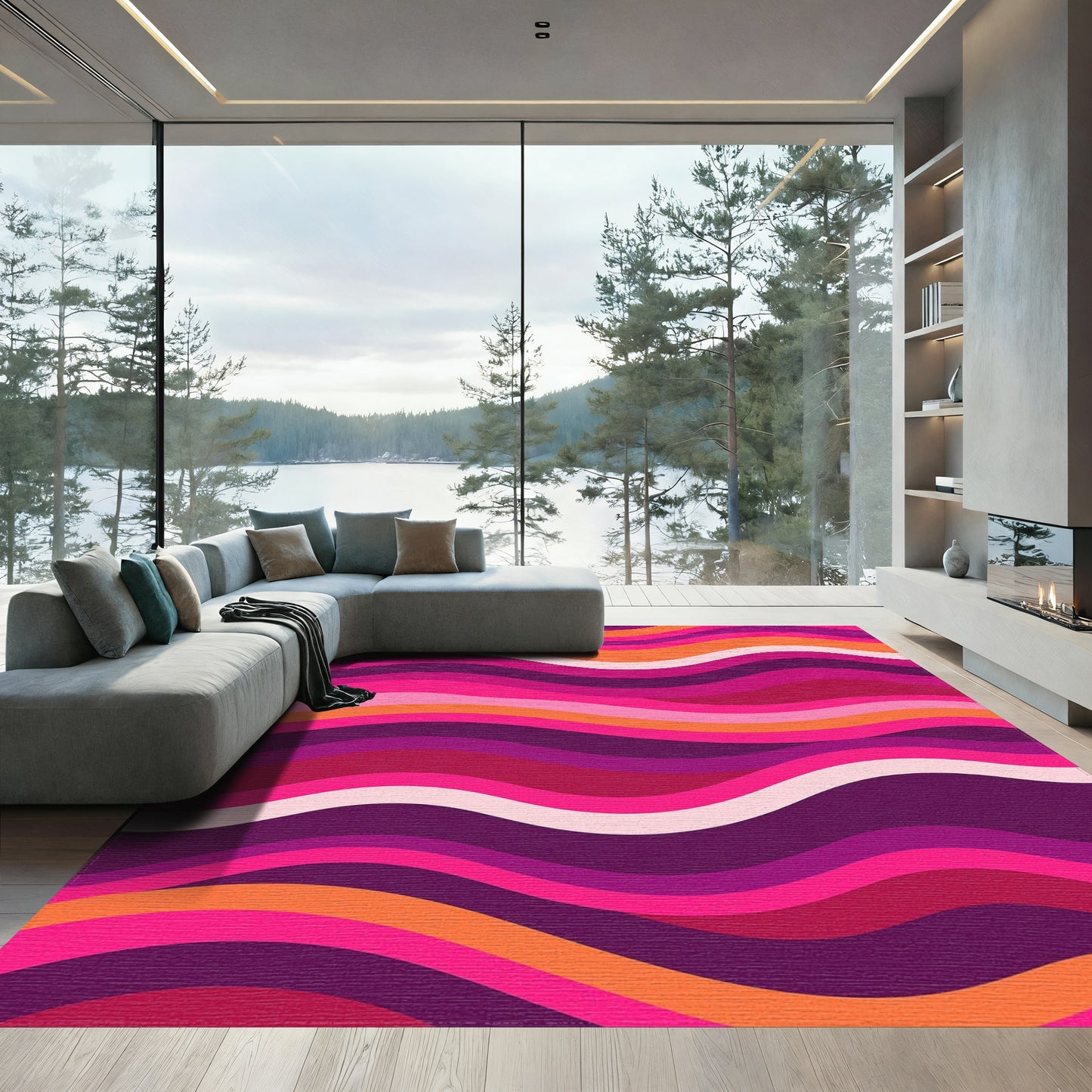 Vibrant Pink Purple Orange Wavy Rug