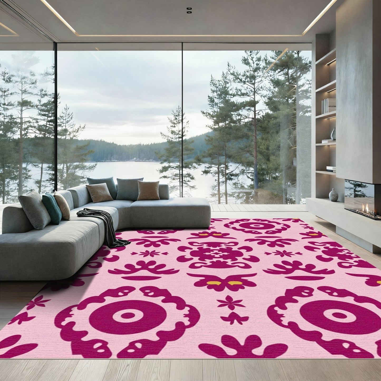 Fuchsia Pink Ornate Medallion Rug
