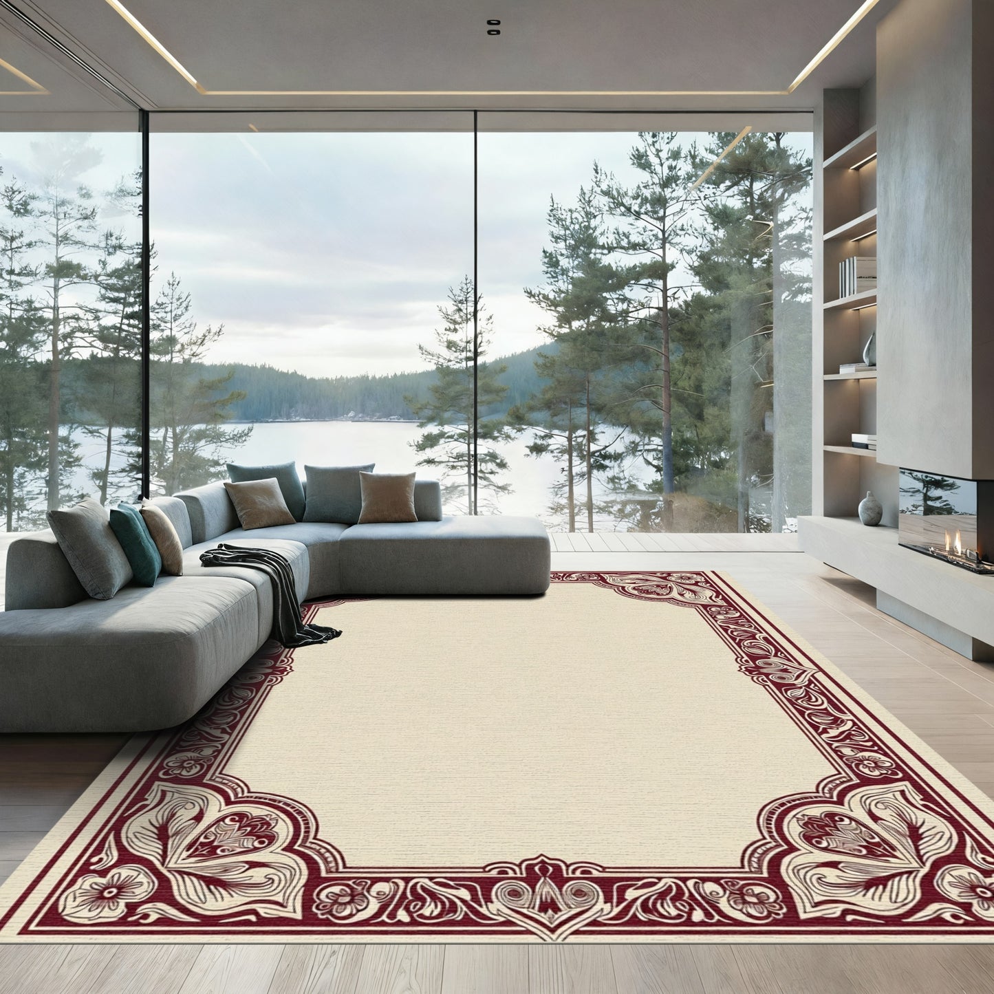 Deep Crimson Paisley Border Rug