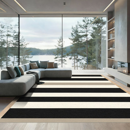 Neutral Black And Cream Stripes Rug
