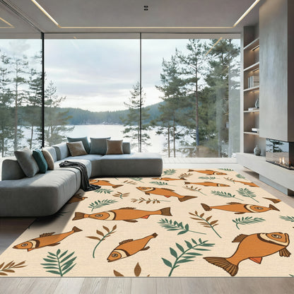 Golden Fish Botanical Pattern Rug