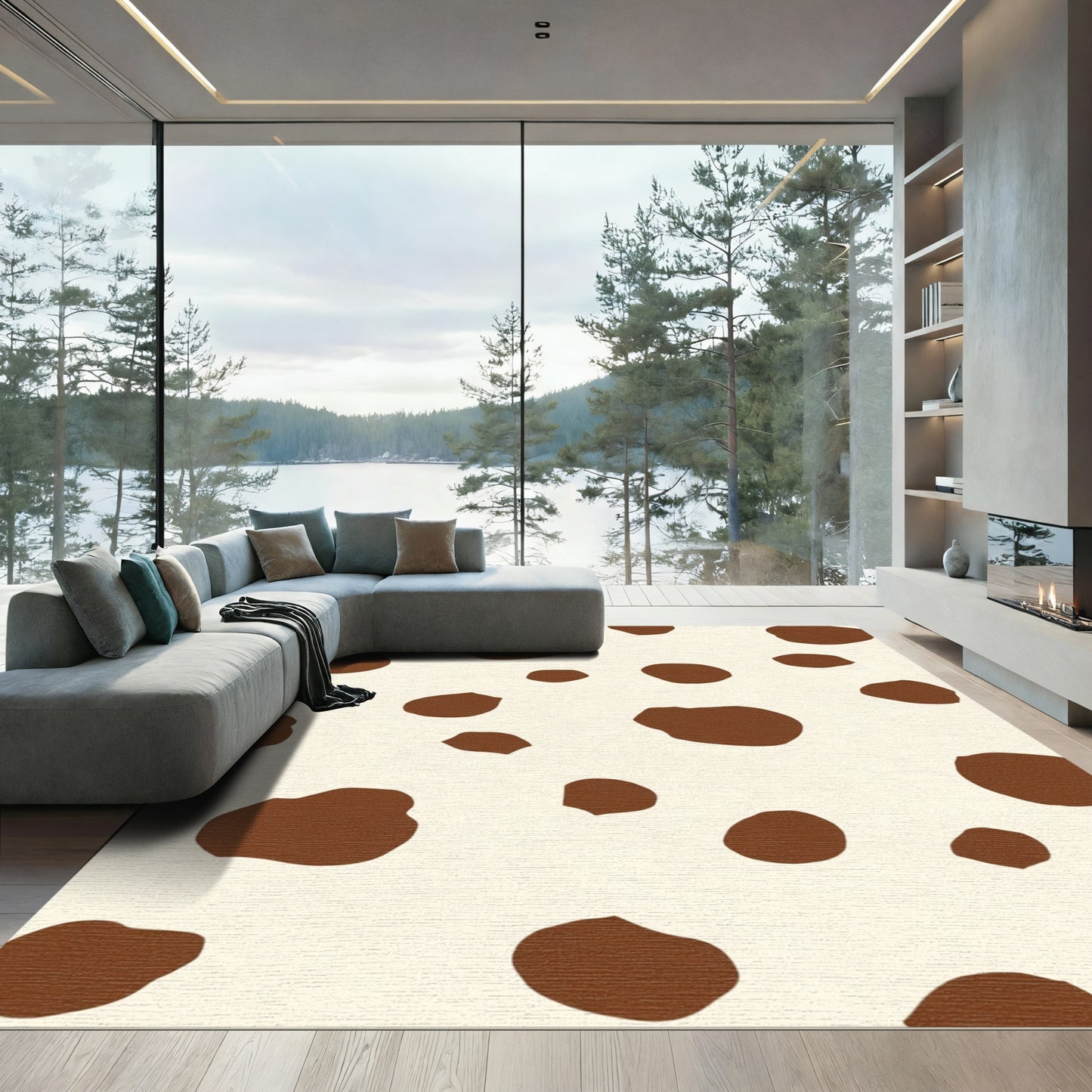 Brown Cream Scattered Spots Rug
