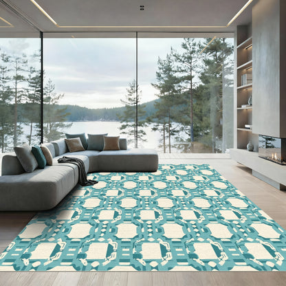 Teal Octagon Lattice Repeating Rug