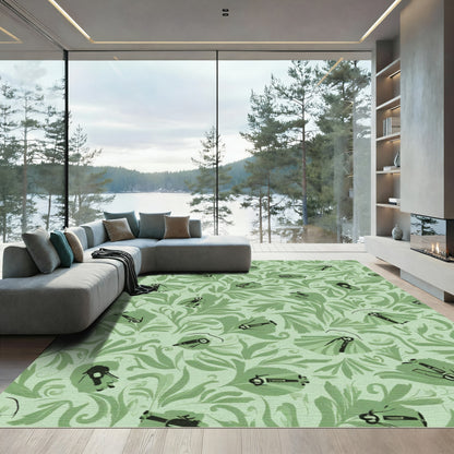 Whimsical Green Insect Floral Rug