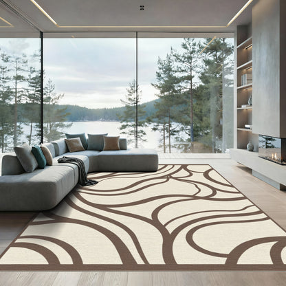 Cream Brown Organic Flowing Lines Rug