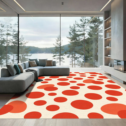 Crimson Circles Scattered Abstract Rug