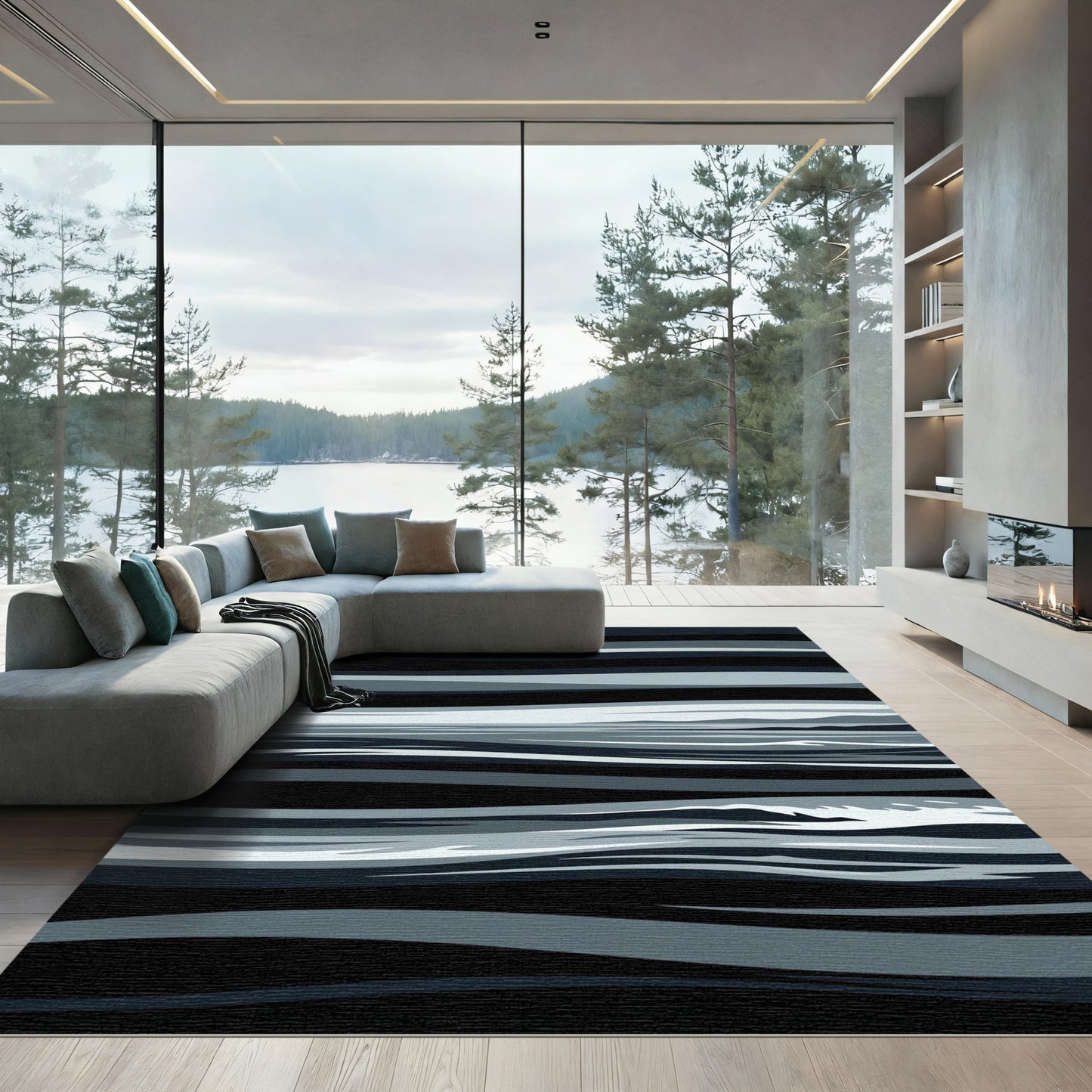 Monochromatic Abstract Wave Horizon Rug