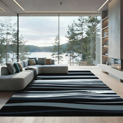 Monochromatic Abstract Wave Horizon Rug
