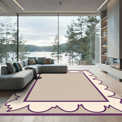 Purple Beige Scalloped Border Rug